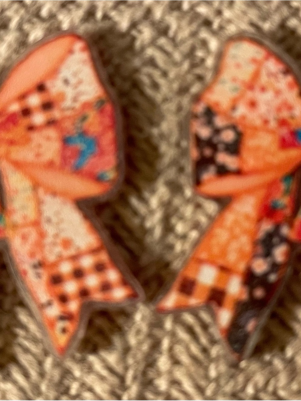 NEW 2pc Fall Bow Acrylic Charms Patchwork Orange Gingham